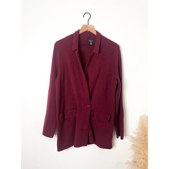 Ella Rafaelle Burgundy Knit Blazer Shacket Small Shacket Sweater Jacket - Picture 5 of 10